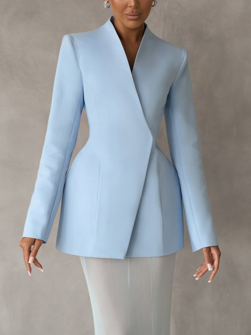Elegant Asymmetric Concealed Button Blazer