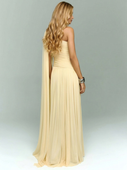 Elegant One-Shoulder Ruched Chiffon Maxi Dress