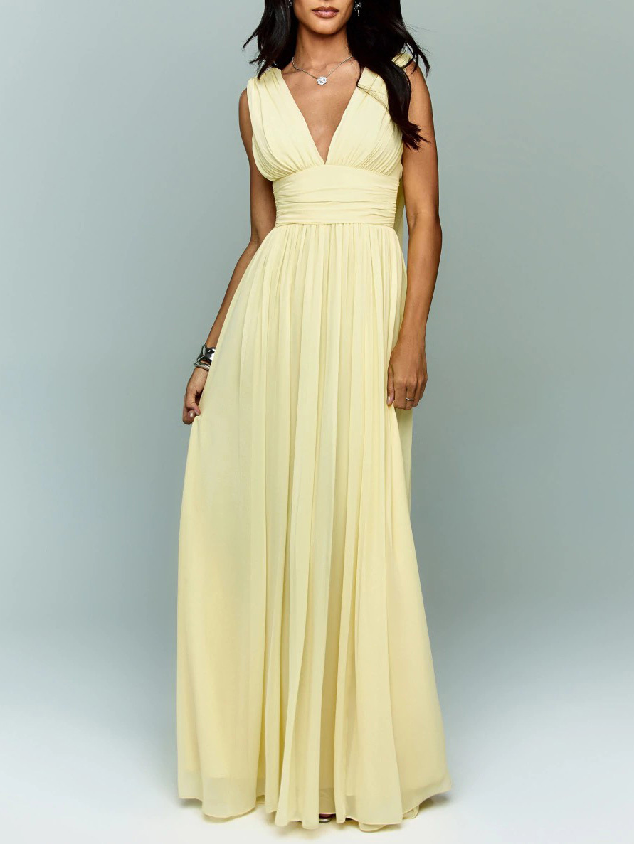 Elegant Chiffon Backless Ruched Maxi Dress