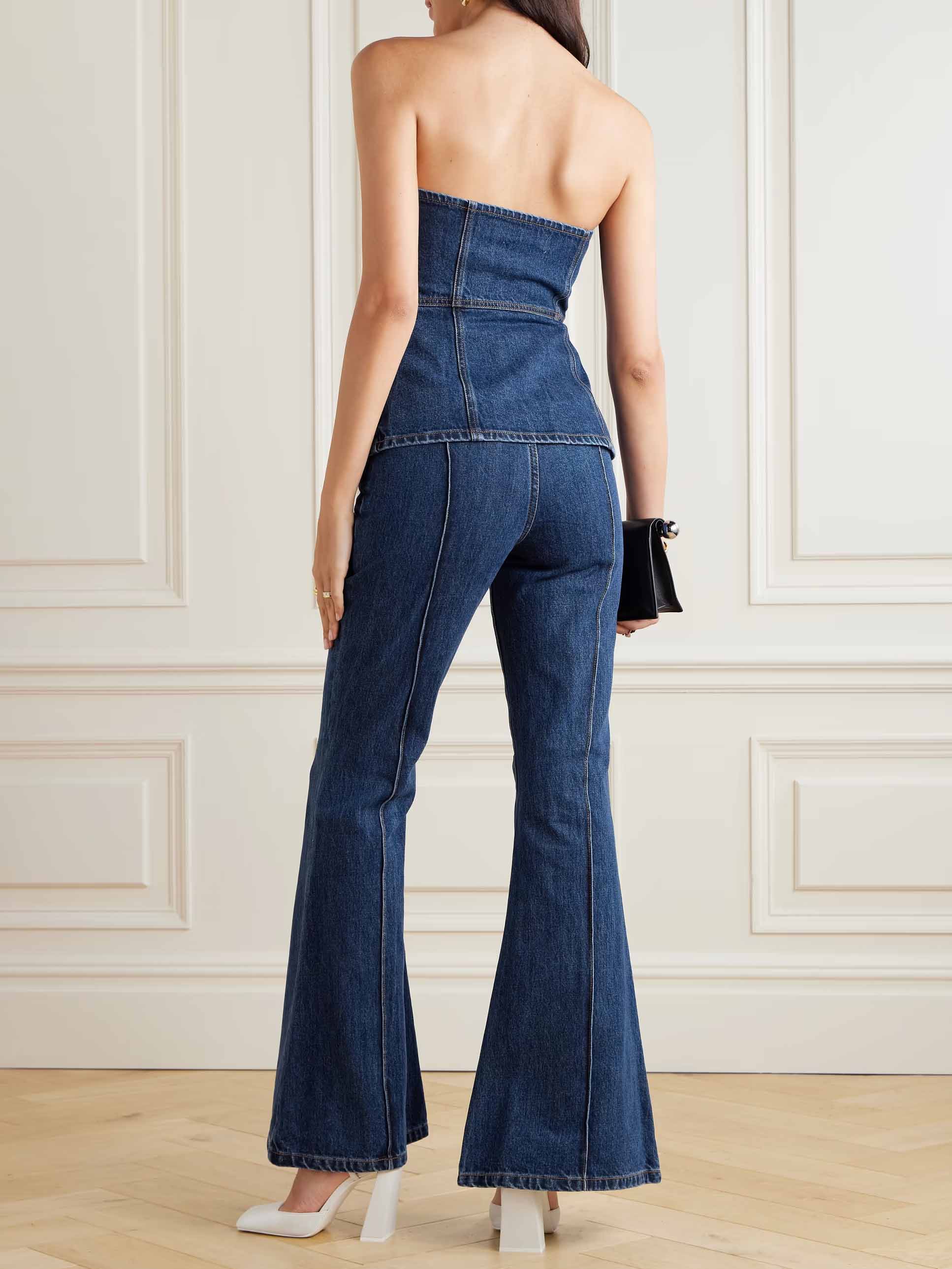 Chic Strapless Button-Up Denim Corset Top