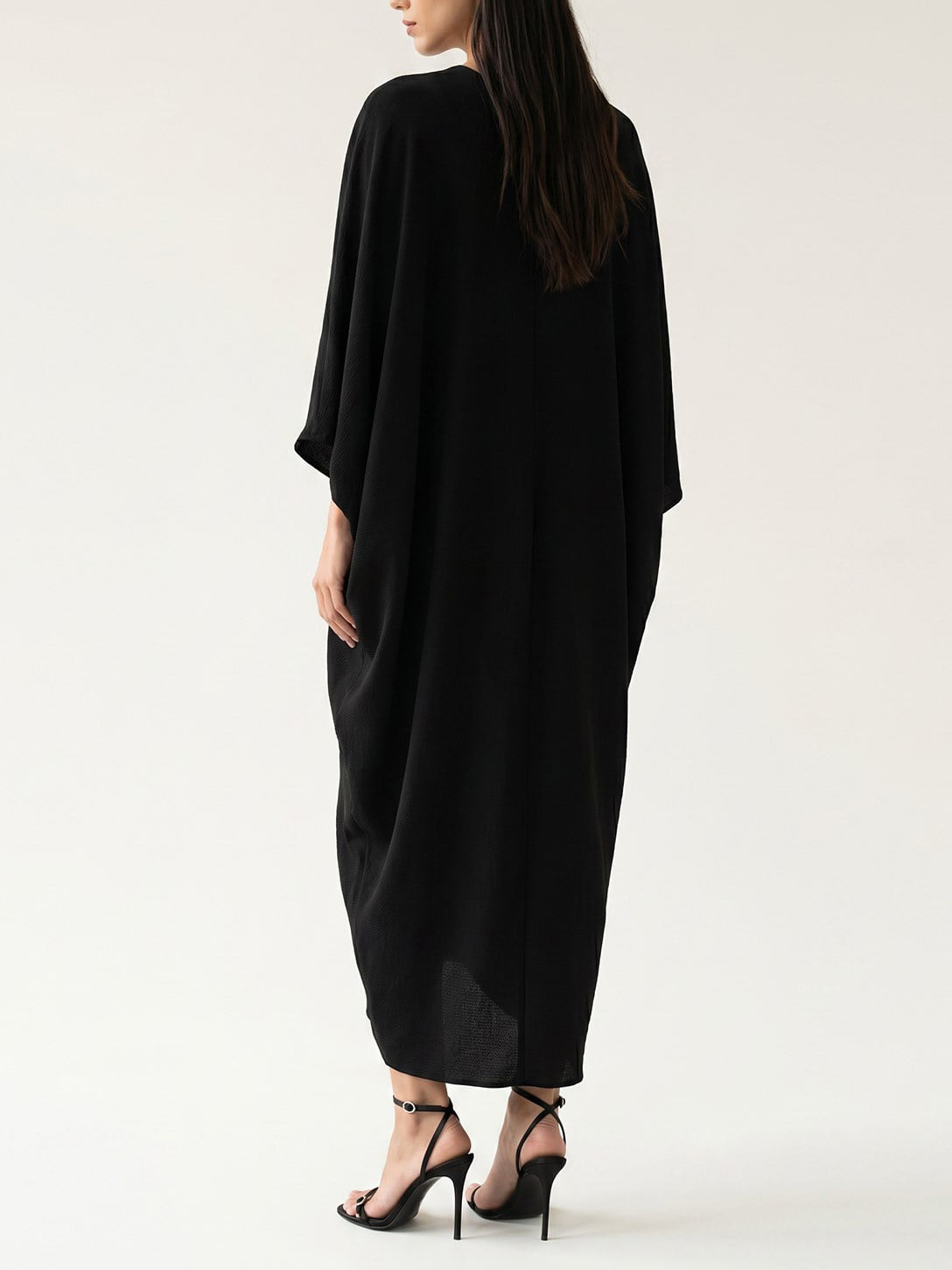 V-Neck Batwing-Sleeve Belted Midi Dress