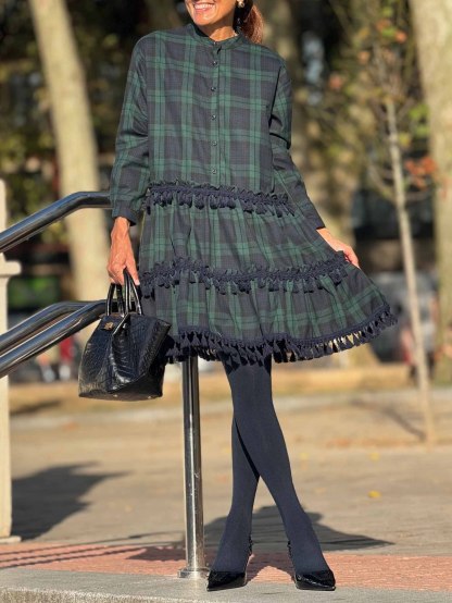Exquisite Casual Plaid Print Small Fringe Mini Dress