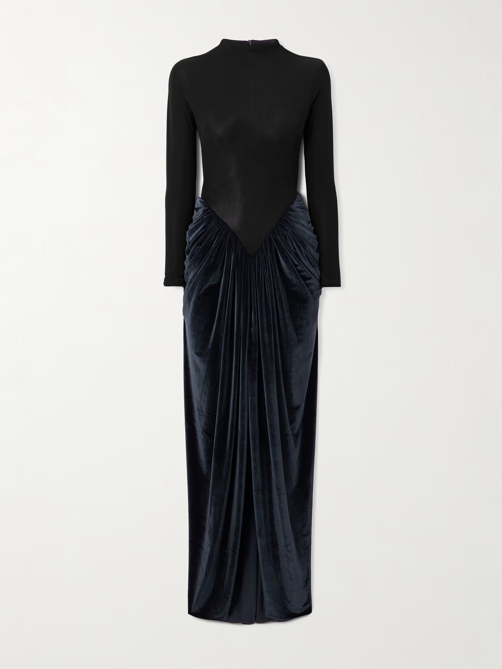 Elegant Long-sleeved Velvet Pleated Maxi Dress