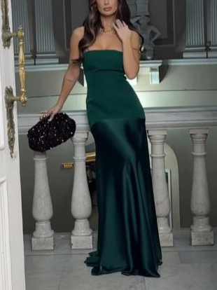 Elegant Strapless Satin Maxi Dress