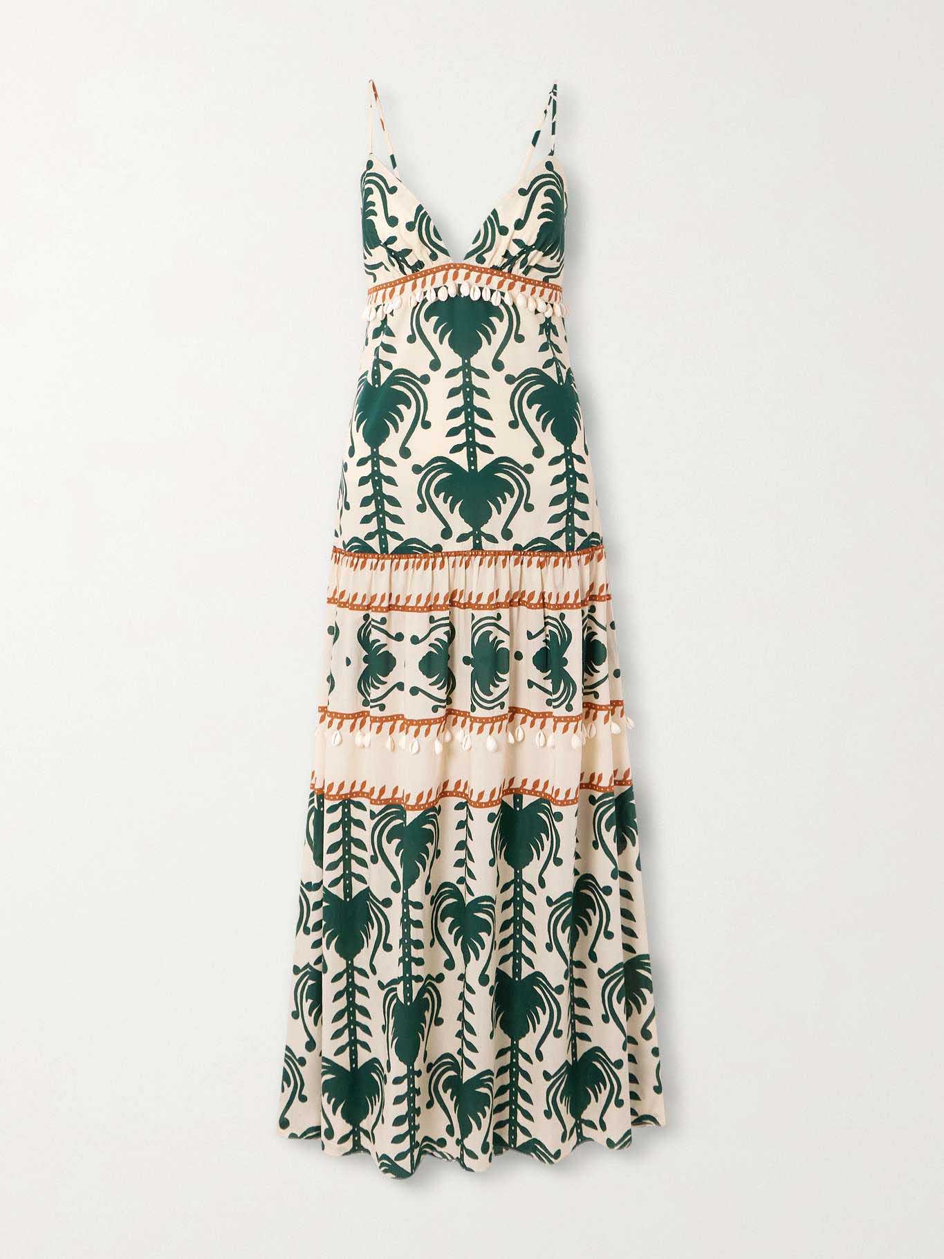 Casual Palm Tree Print V-Neck Tiered Maxi Dress
