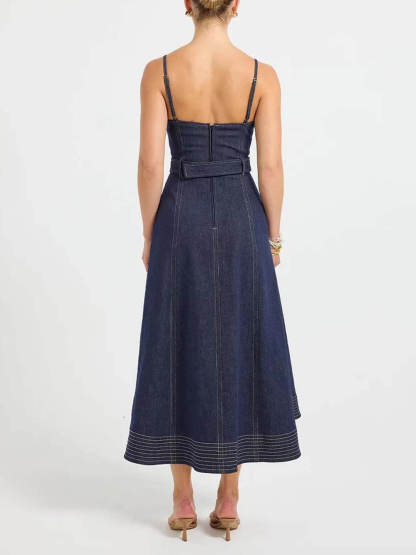 Casual V-Neck Flared Midi Dress