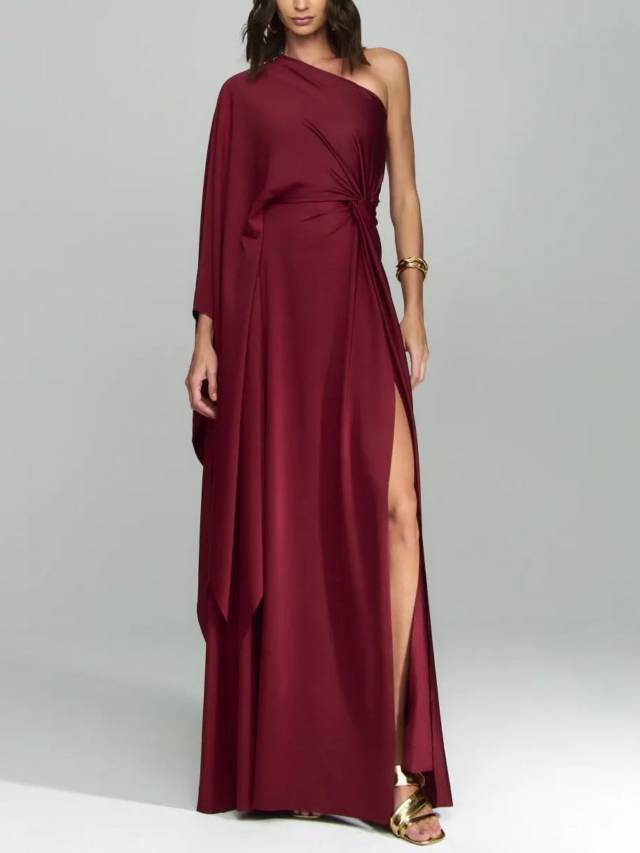 Elegant One Shoulder Long Party Slit Maxi Dress