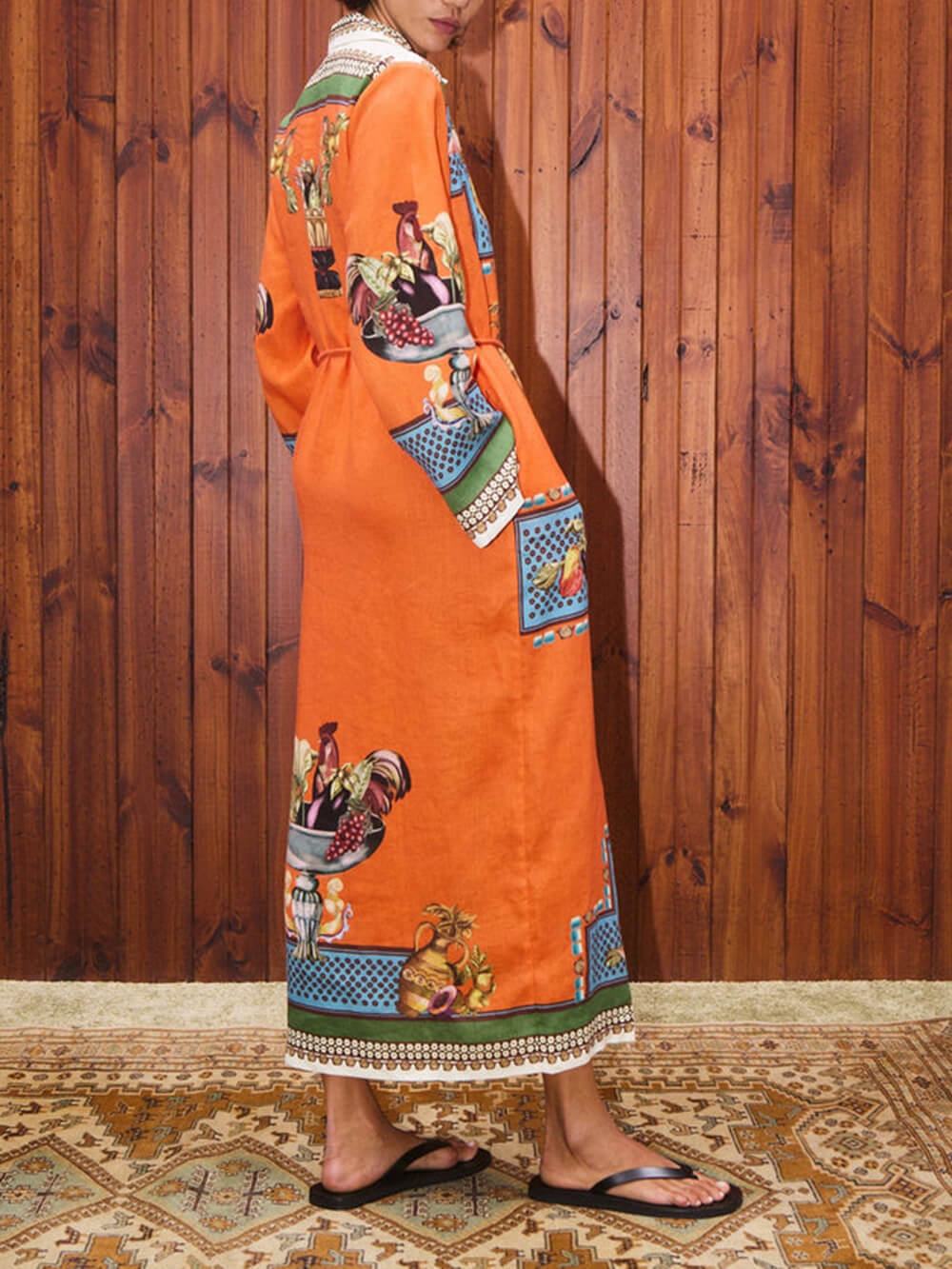 Classic Modern Unique Print Patchwork Loose Belted Shirt Silhouette Maxi Dress