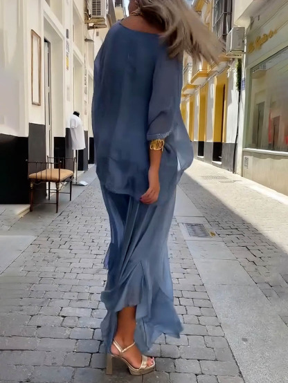 Elegant Asymmetrical Sheer Chiffon Batwing Top