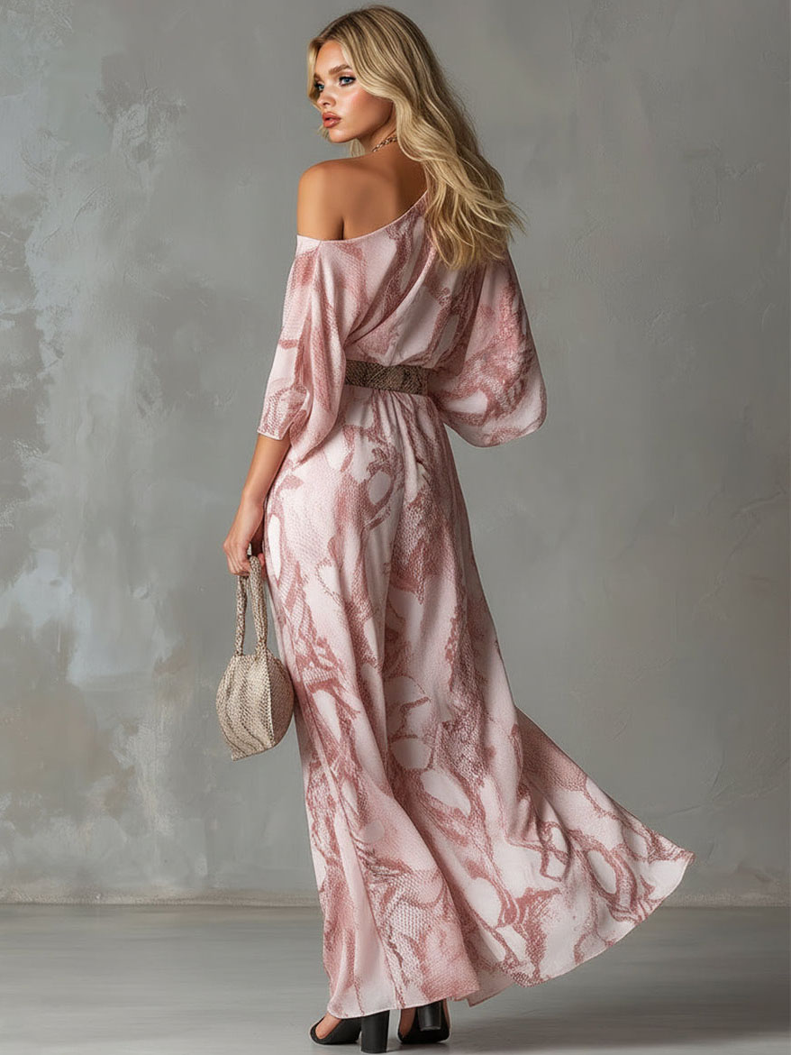Snake Print One-Shoulder Top & Wide-Leg Pants Set
