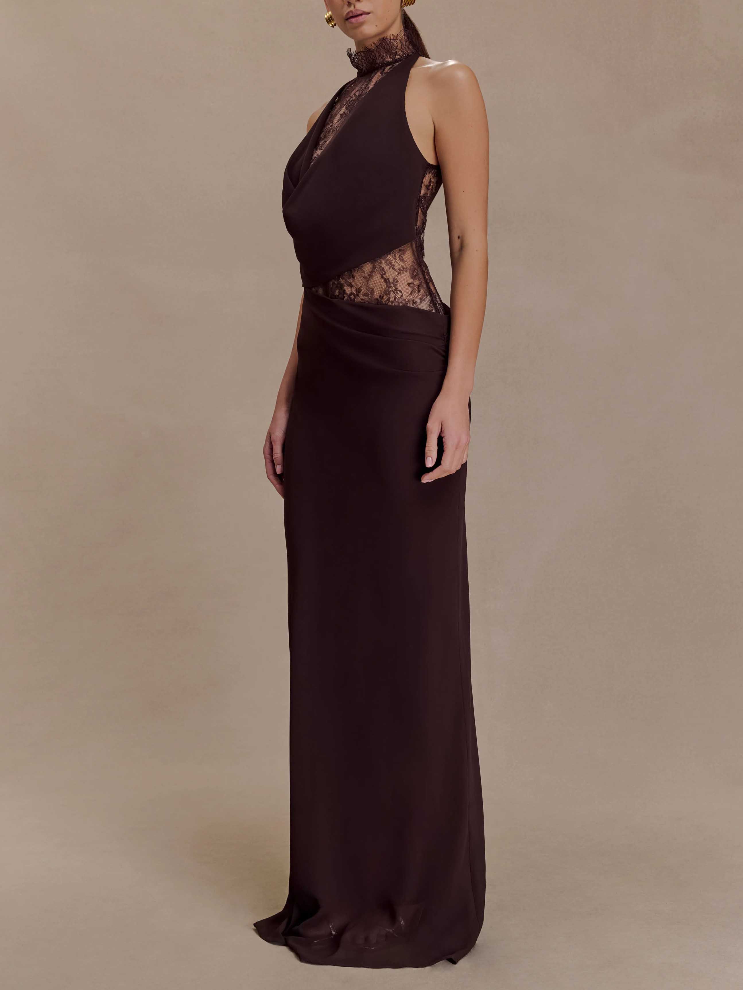 Elegant Chiffon Lace Spaghetti Strap Maxi Dress