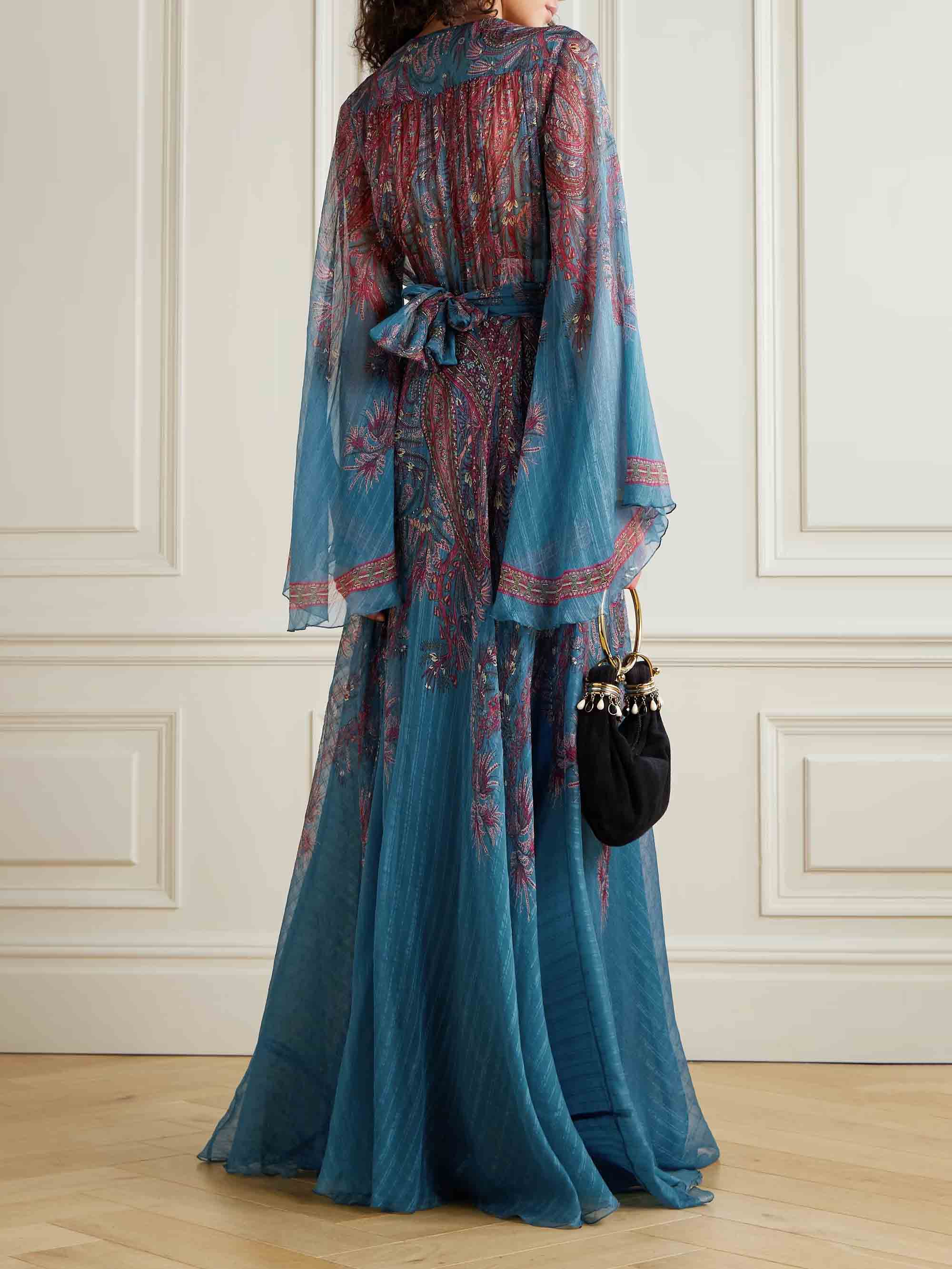 Retro Paisley Print Belted Maxi Dress