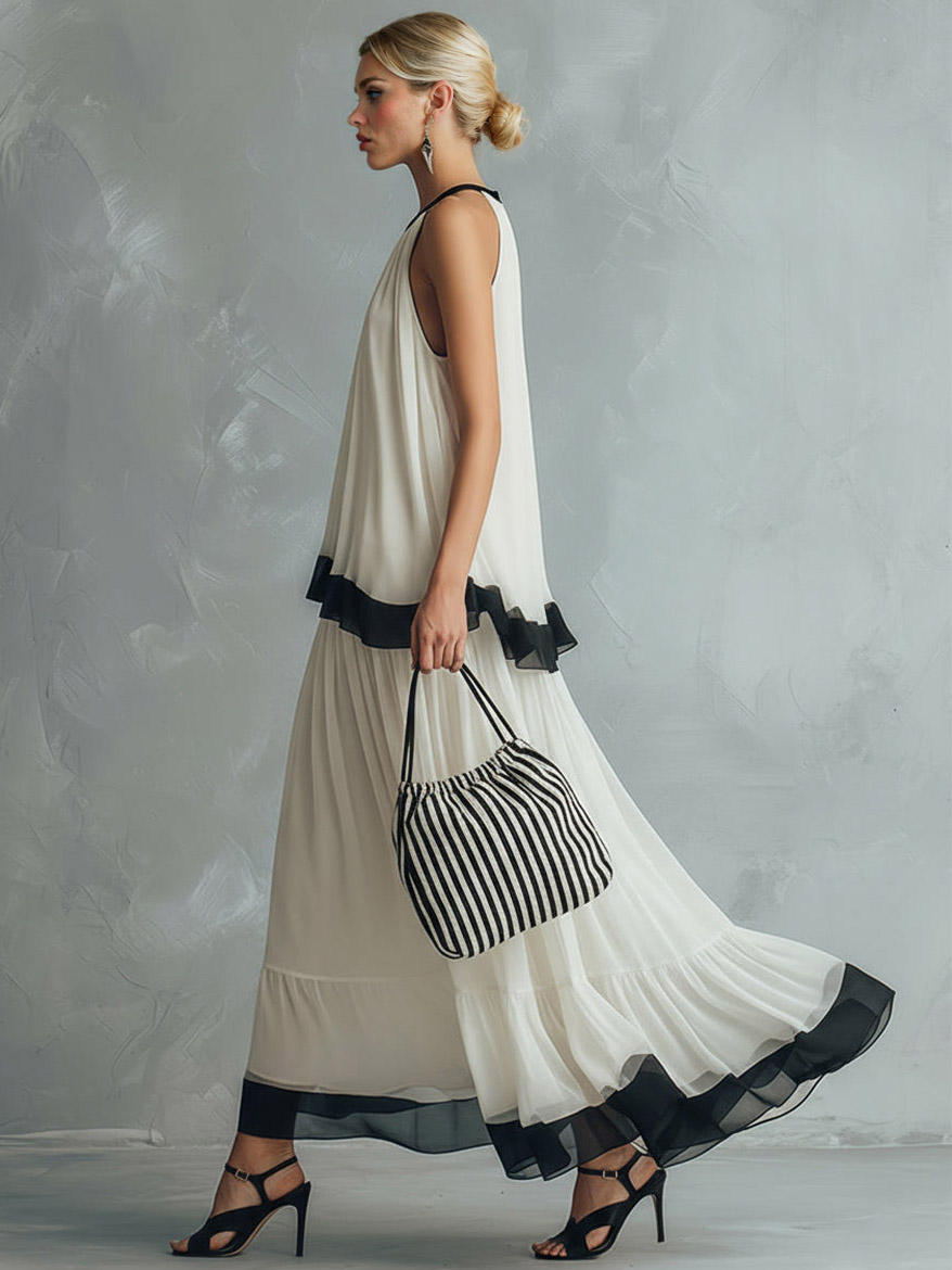 Elegant Chiffon Backless Cami Top & Maxi Skirt Set