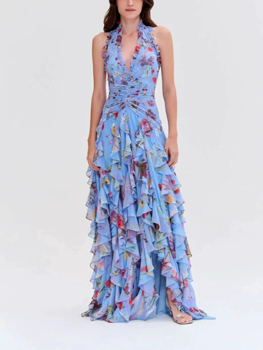 Fashionable Printed Pleated Waist-cinching Dress