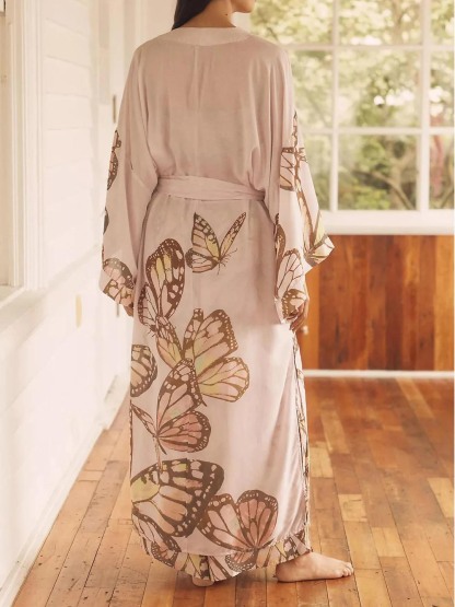 Elegant Butterfly Print Kimoni And Headband Top