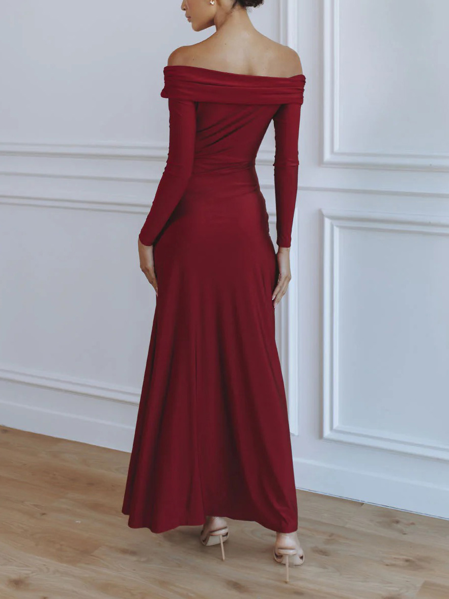 Sexy Off-the-shoulder Ruffled Slit Maxi Dress