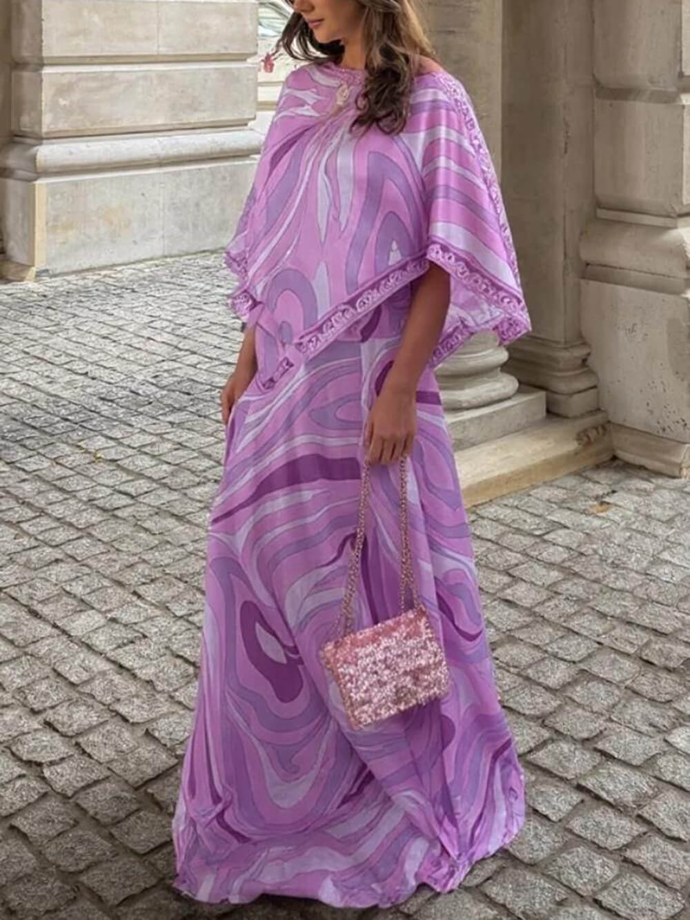 Casual Satin Placement Print Cape Top