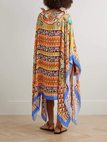 Unique Asymmetric Printed Satin Midi Dress