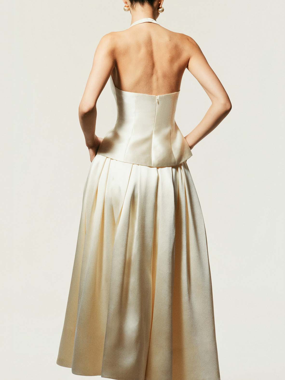 Elegant Halter Neck Vest A-line Skirt Two-piece Set