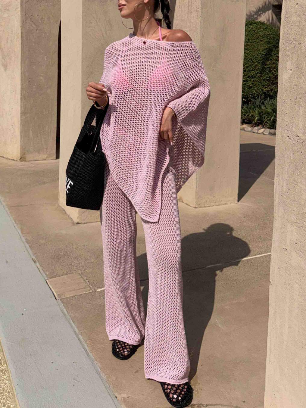 Resort Style Sheer Knit Cover-Up Two-Piece Set