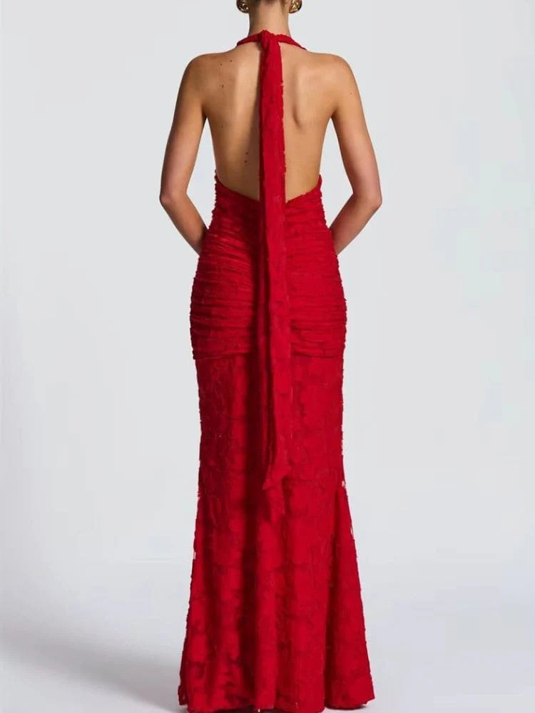 Elegant Floral Lace Deep V-neck Maxi Dress