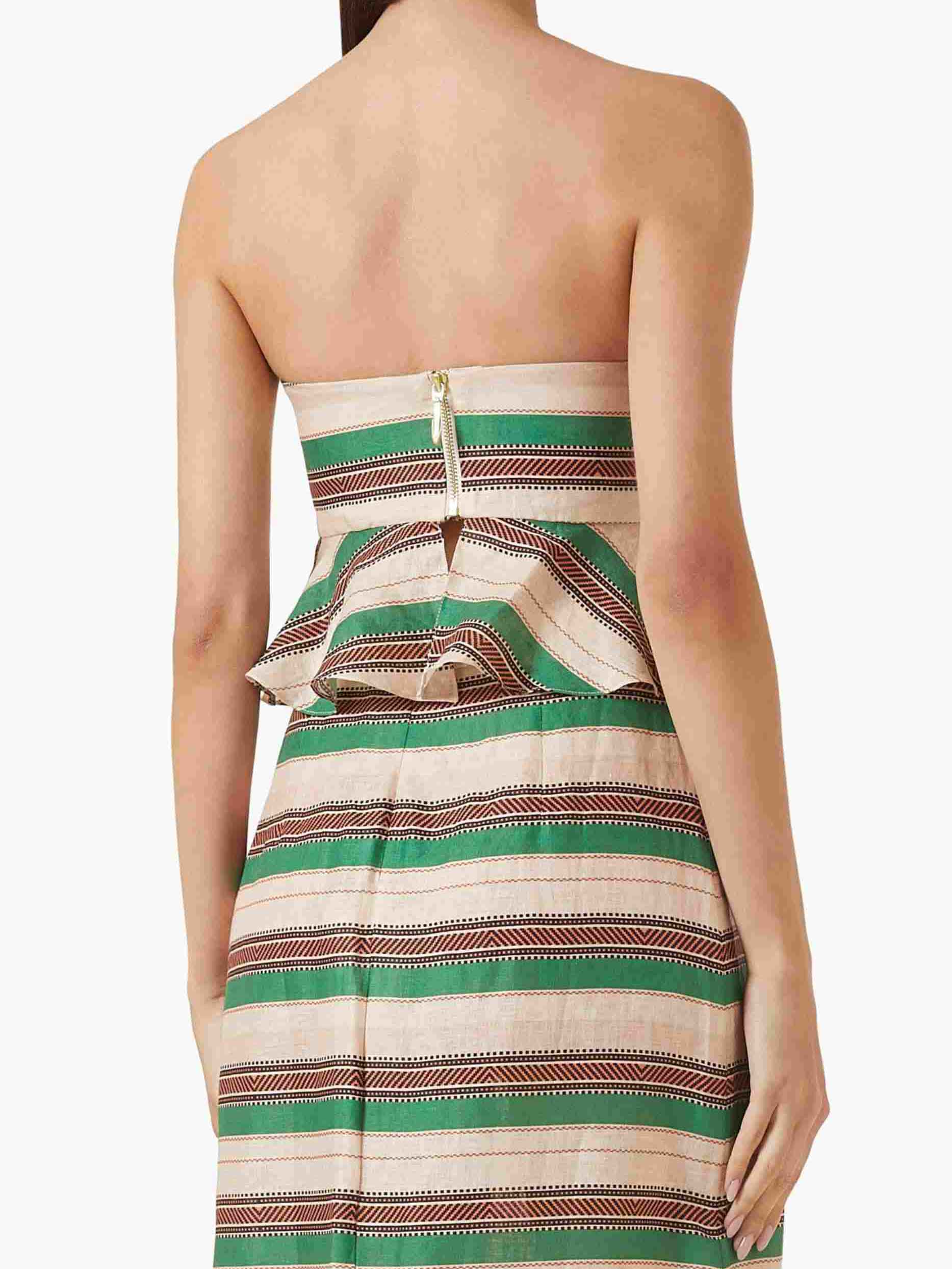 Striped Print Ruffle Hem Crop Top & Fringe Skirt Two-Piece Set