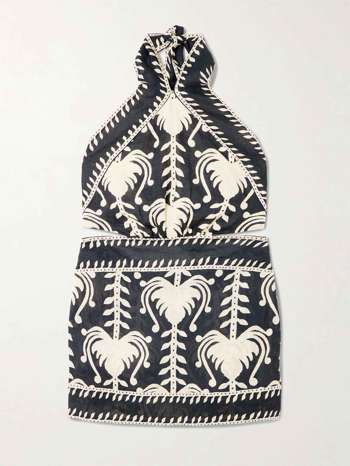 Retro Palm Leaf Print Backless Mini Dress