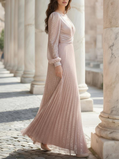 Elegant Sparkling Ruffled Party Maxi Dress