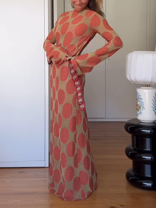 Elegant Polka Dot Print Slightly Sheer Open Back Maxi Dress