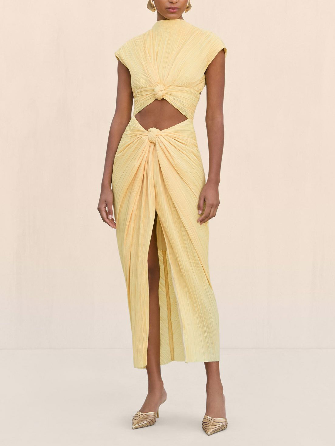 Elegant Pleated Cutout Slit Maxi Dress