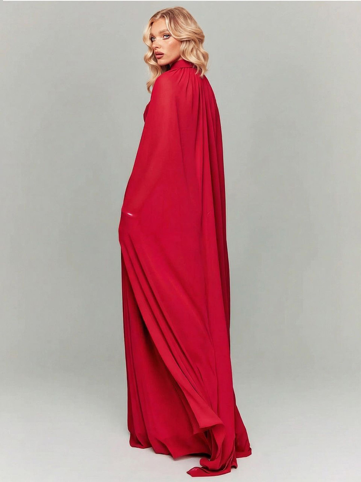 Elegant Strapless Ruched Maxi Dress With Flowing Cape