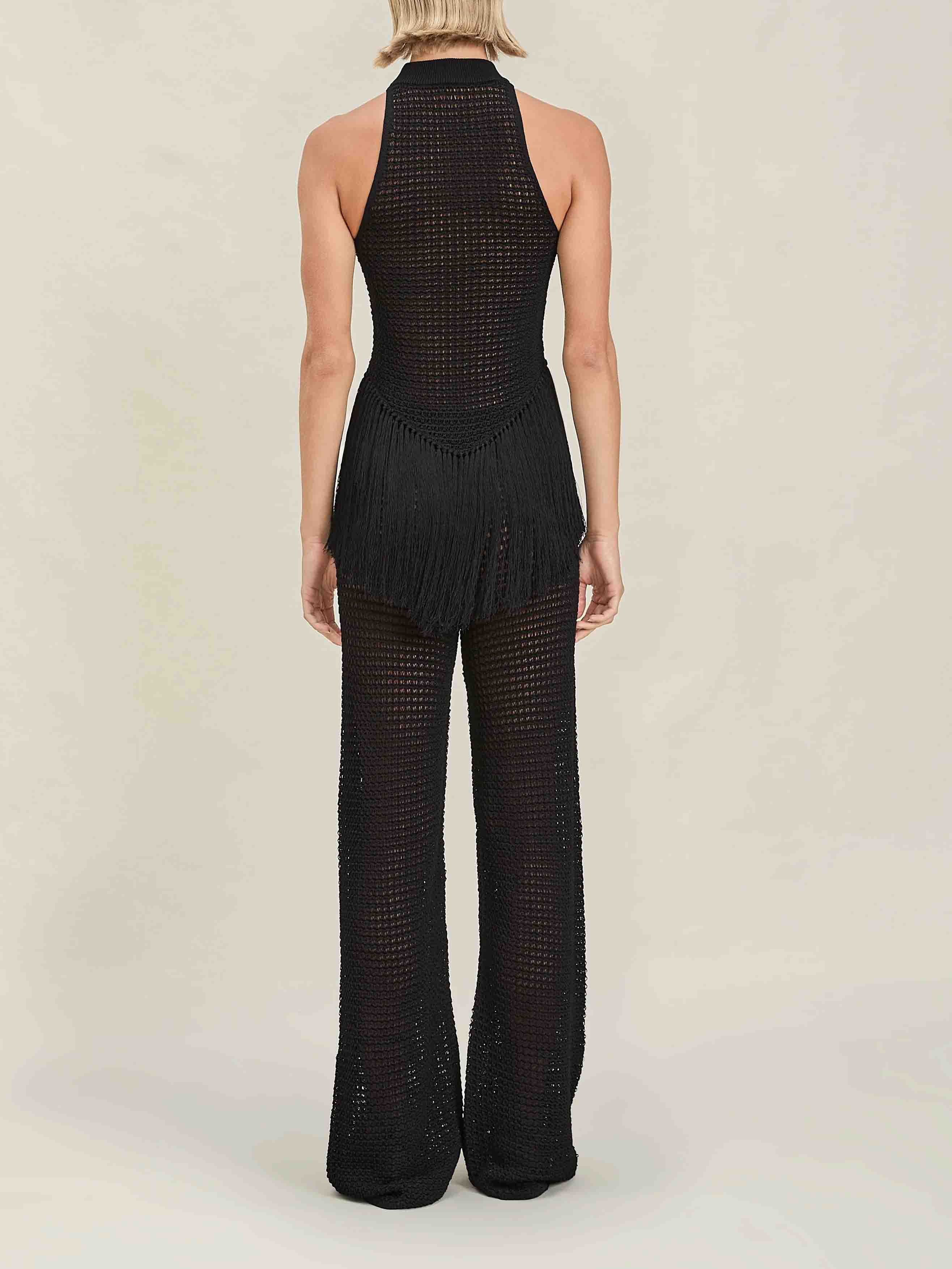 Exquisite Stand Collar Knitted Fringe Top