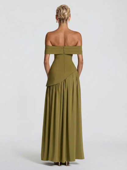 Elegant Off-Shoulder Asymmetric Chiffon Maxi Dress