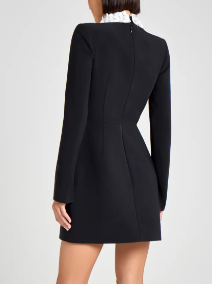 Elegant Diamond Floral Neckline Mini Dress