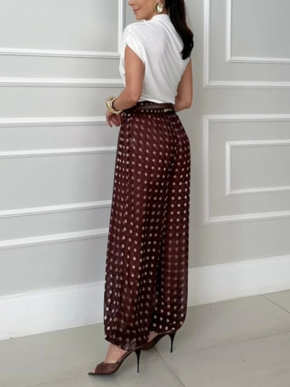 Casual Knit Vest & Polka Dot Chiffon Harem Pants Two-Piece Set