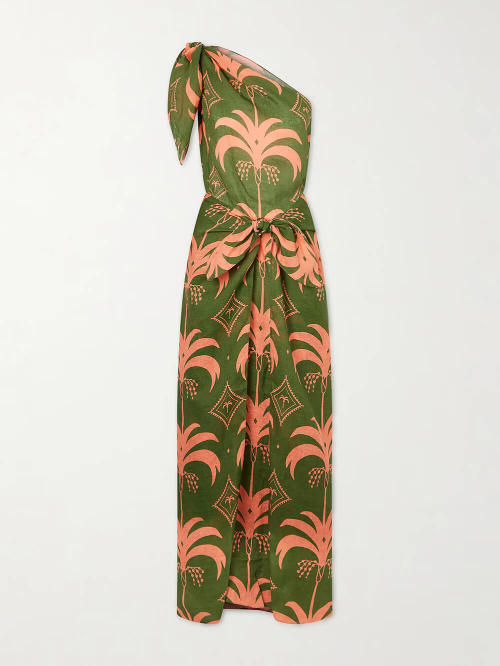 Unique Seaweed Print One-Shoulder Linen Maxi Dress