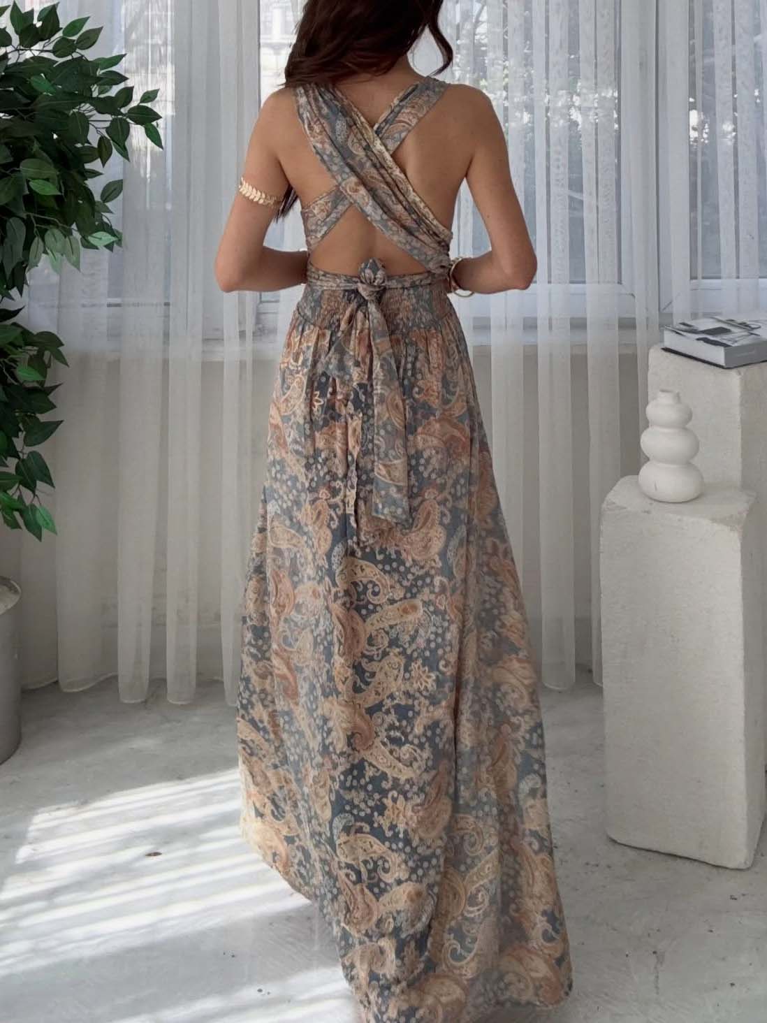 Bohemian Paisley Print Maxi Dress