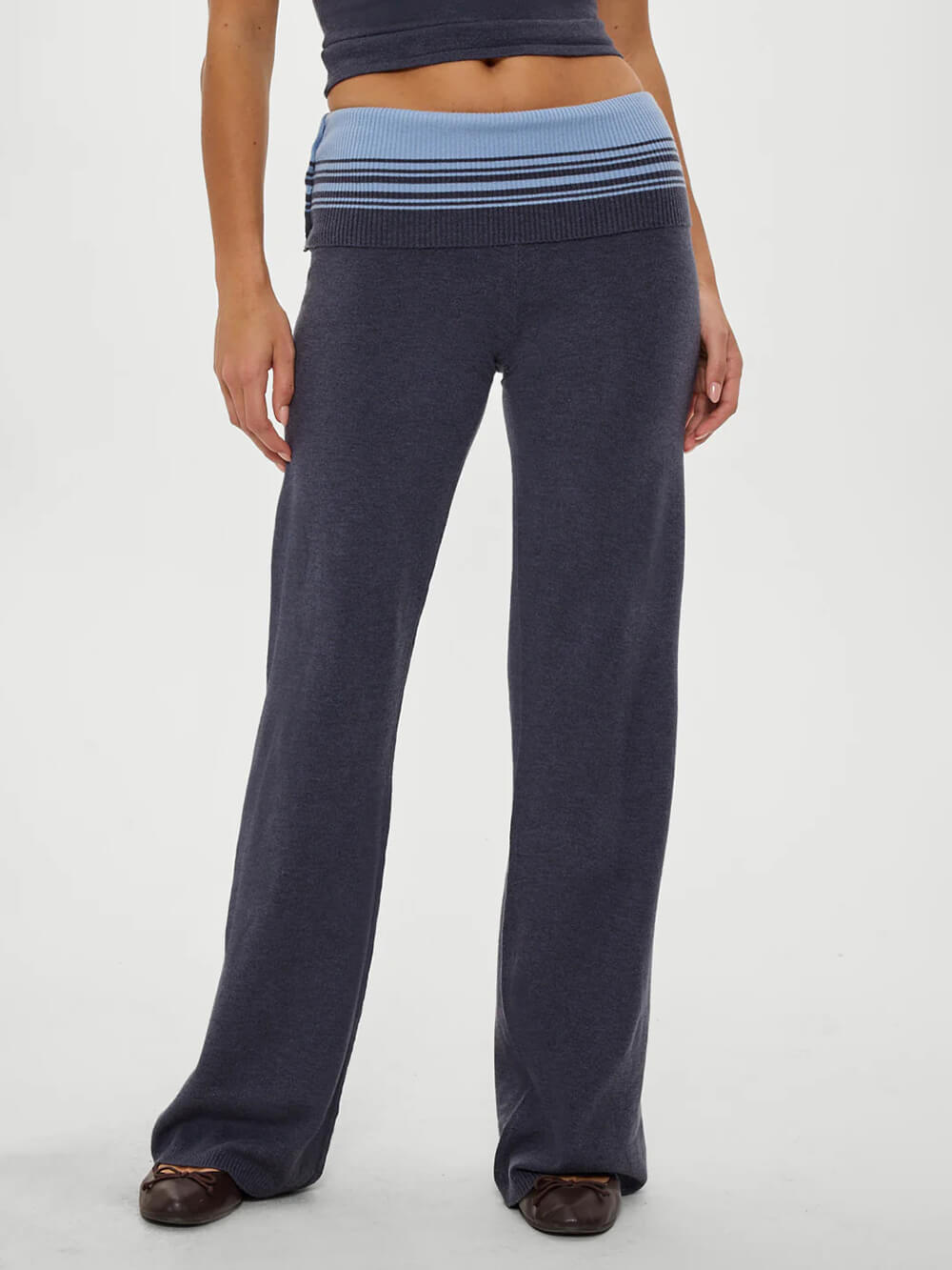 Retro Striped Button-Detail Low-Rise Knit Pants