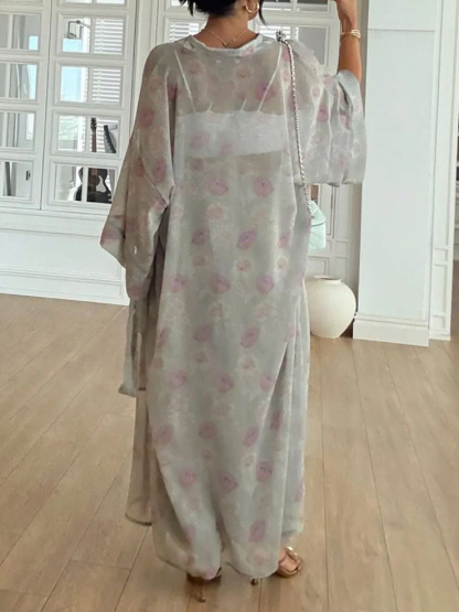 Exquisite Floral Print Tie-Down Chiffon Blouse