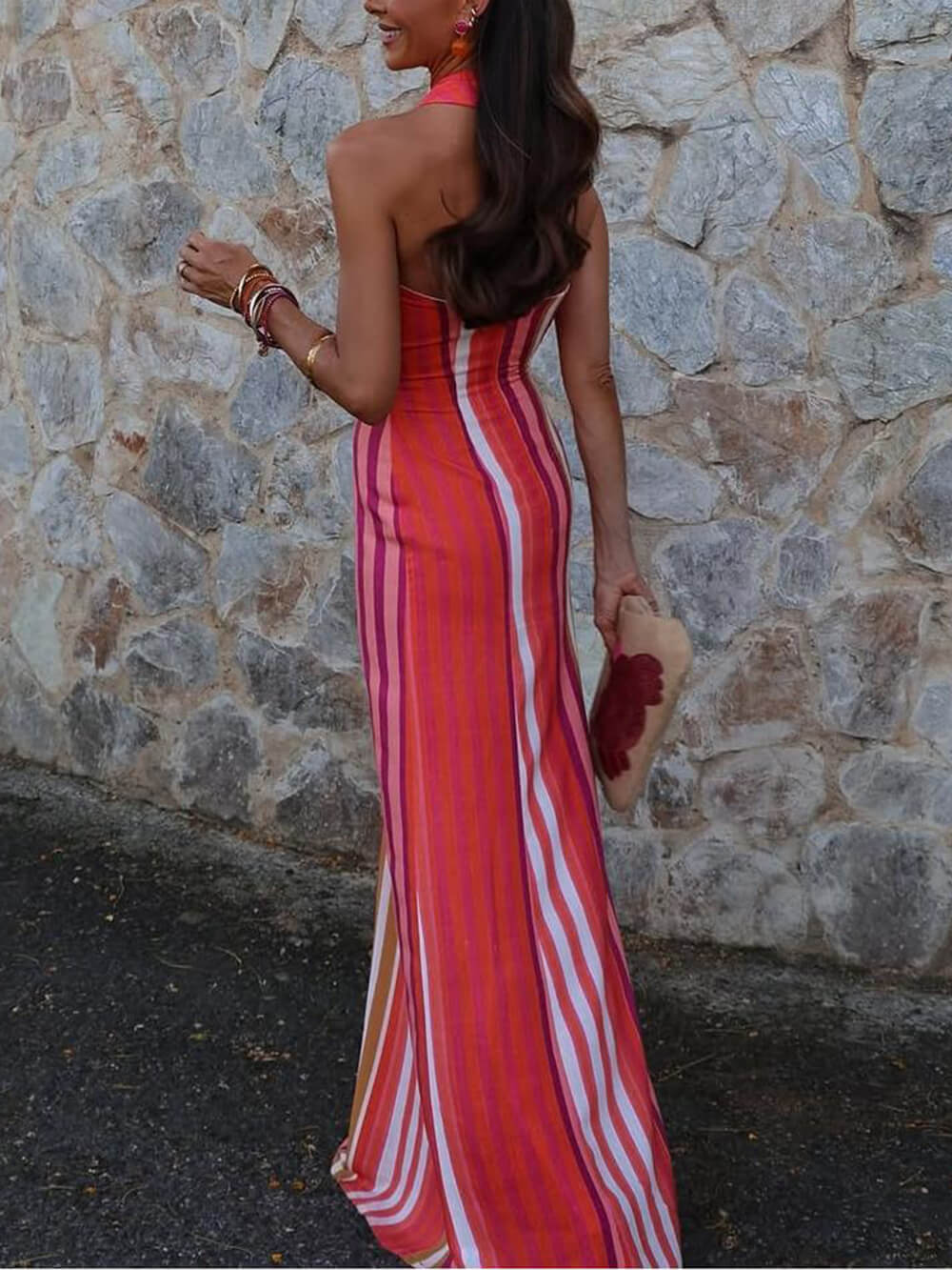 Summer Sunset Samba Cross-Strap Striped Maxi Dress