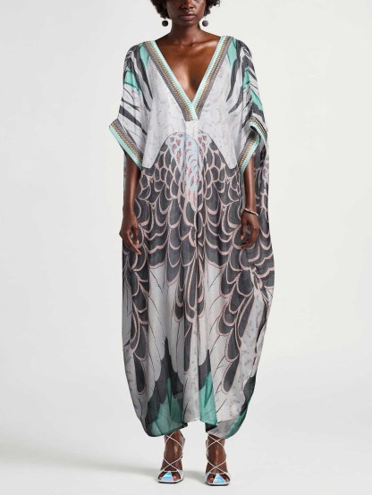 Exquisite Abstract Print V-neck Robe Maxi Dress