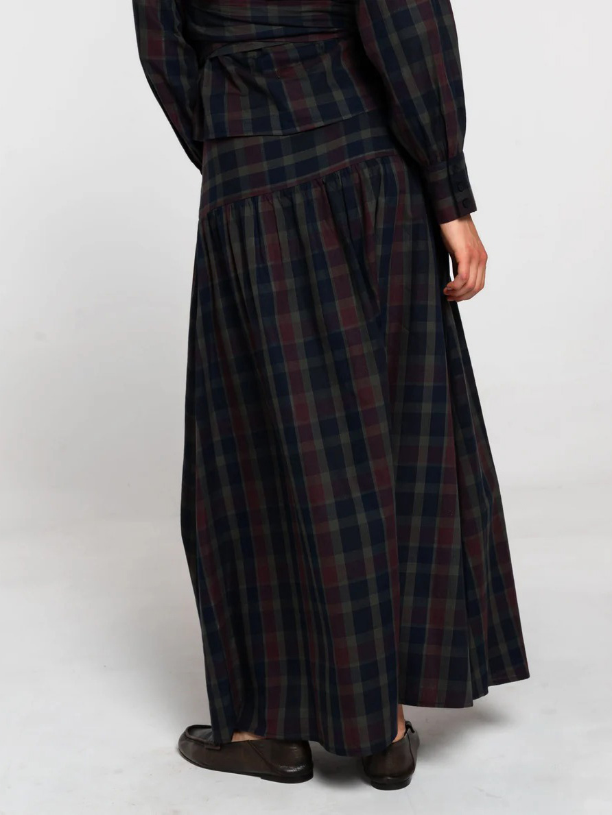 Retro Plaid Print Maxi Skirt