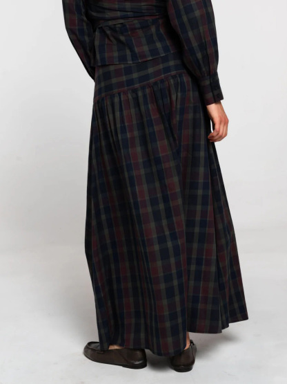 Retro Plaid Print Maxi Skirt