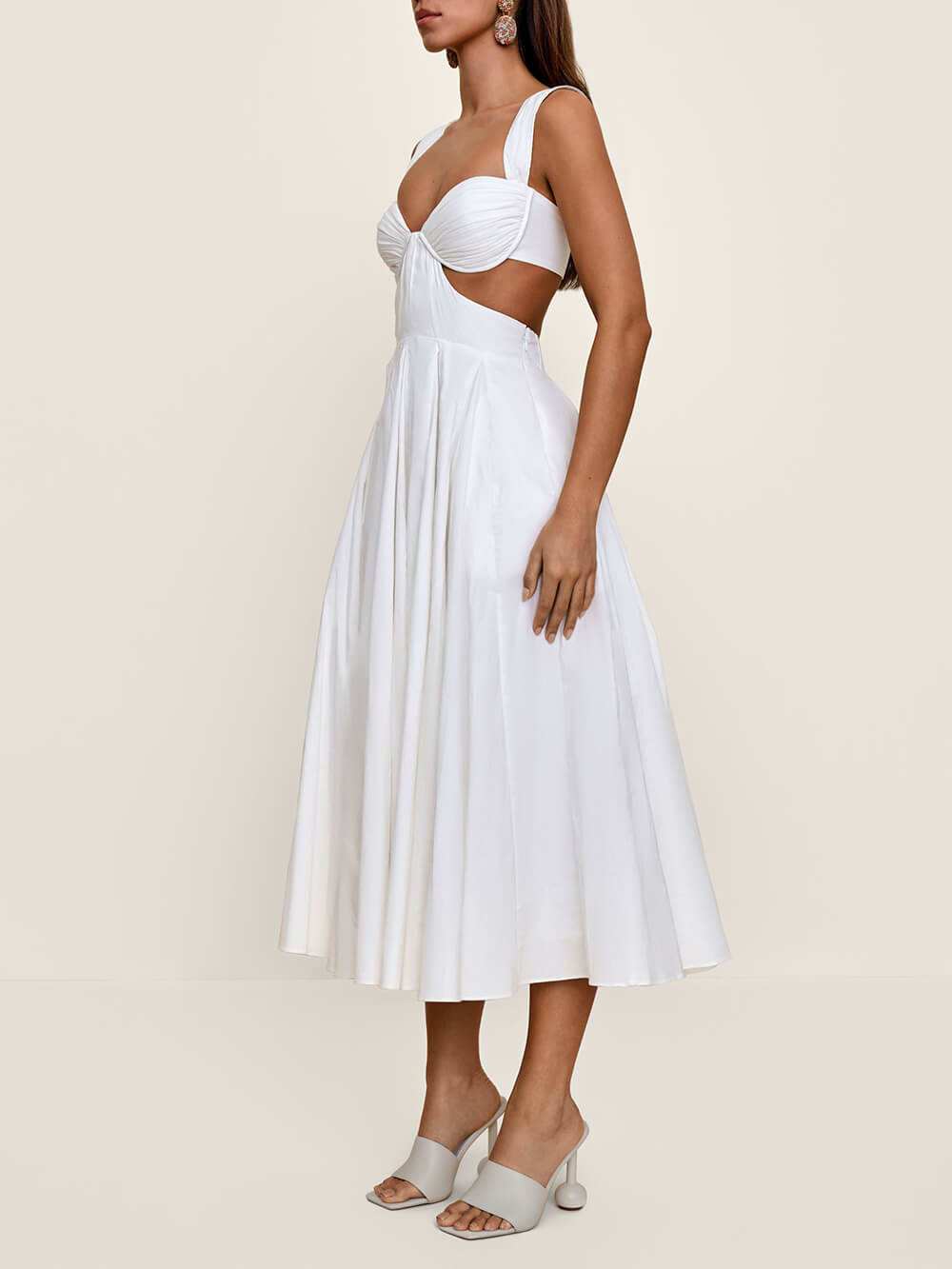 Elegant Pleated Cutout Backless Midi Dress