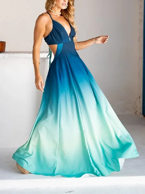 Exquisite Gradient Printing V-neck Flowing Mirrors