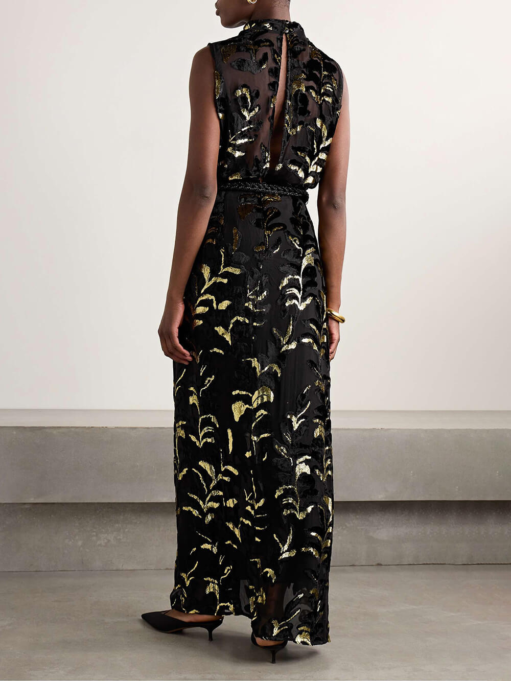 Elegant Glamorous With Sequin Print Metallic Chiffon Cut-Out Maxi Dress