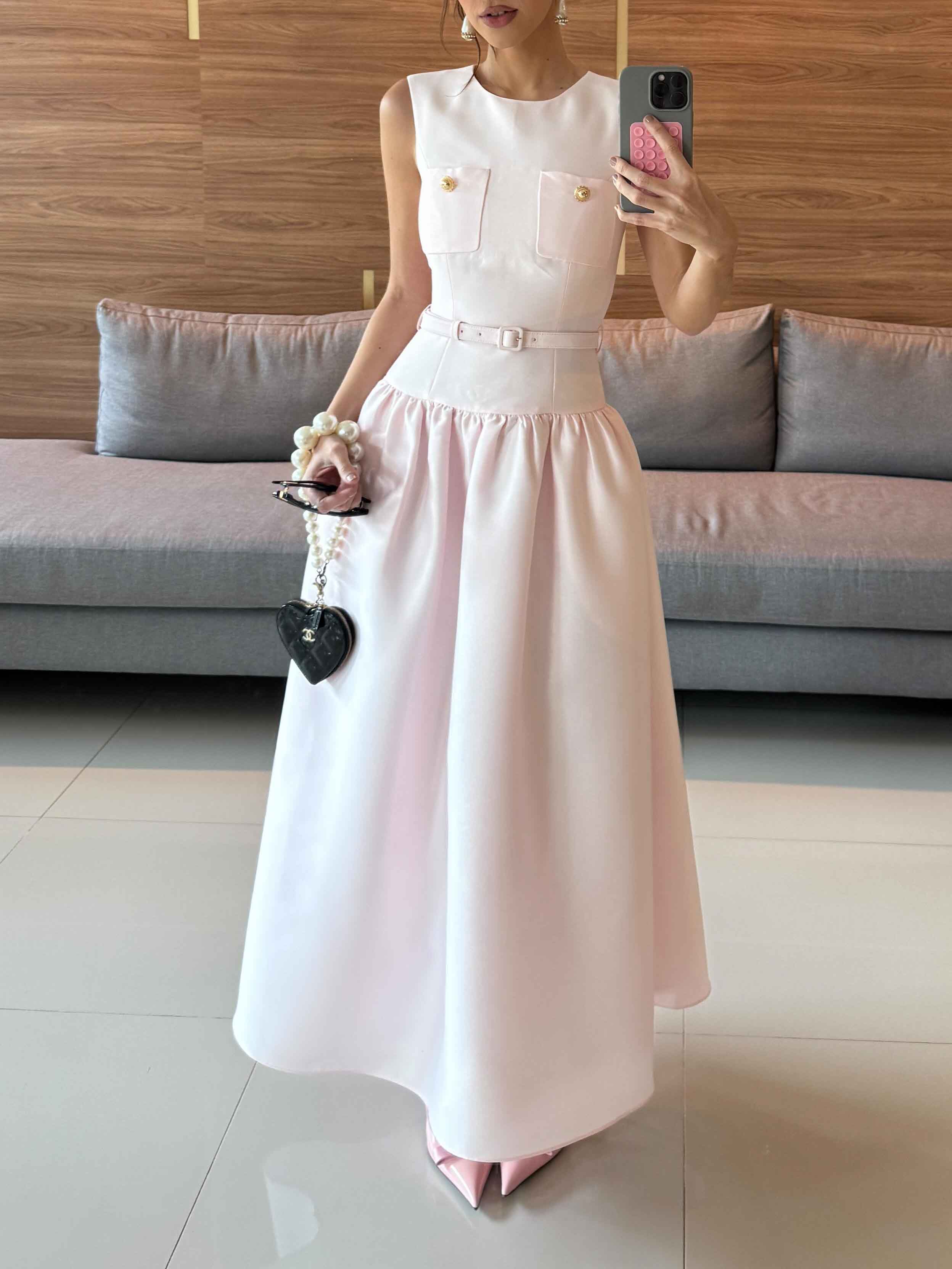 Elegant Sleeveless Belted Midi Dress