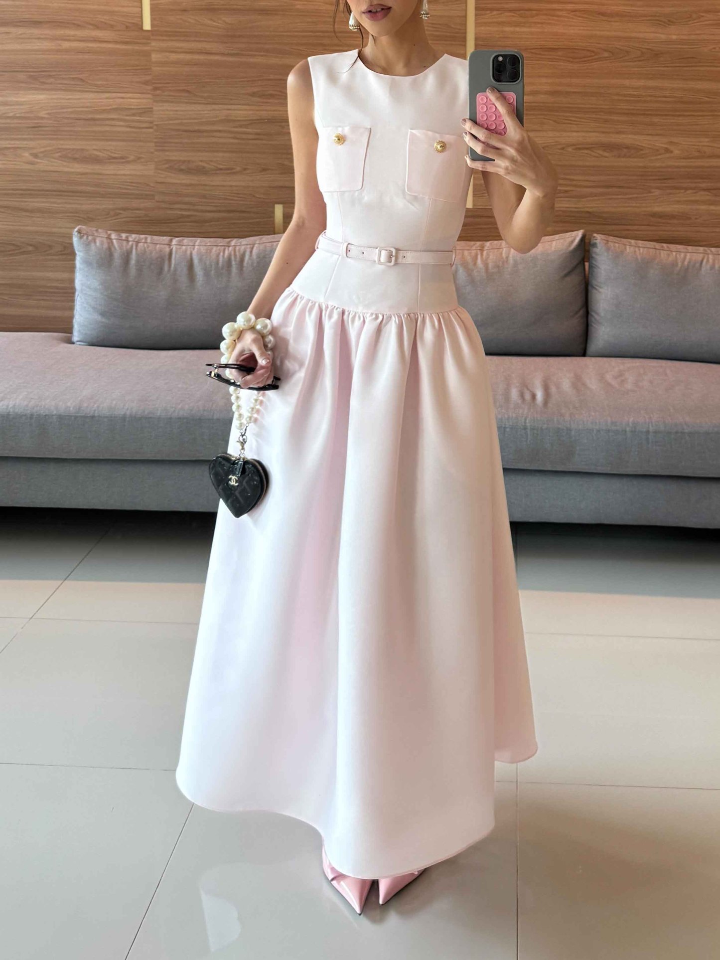 Elegant Sleeveless Belted Midi Dress