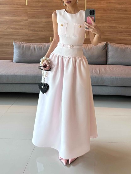 Elegant Sleeveless Belted Midi Dress