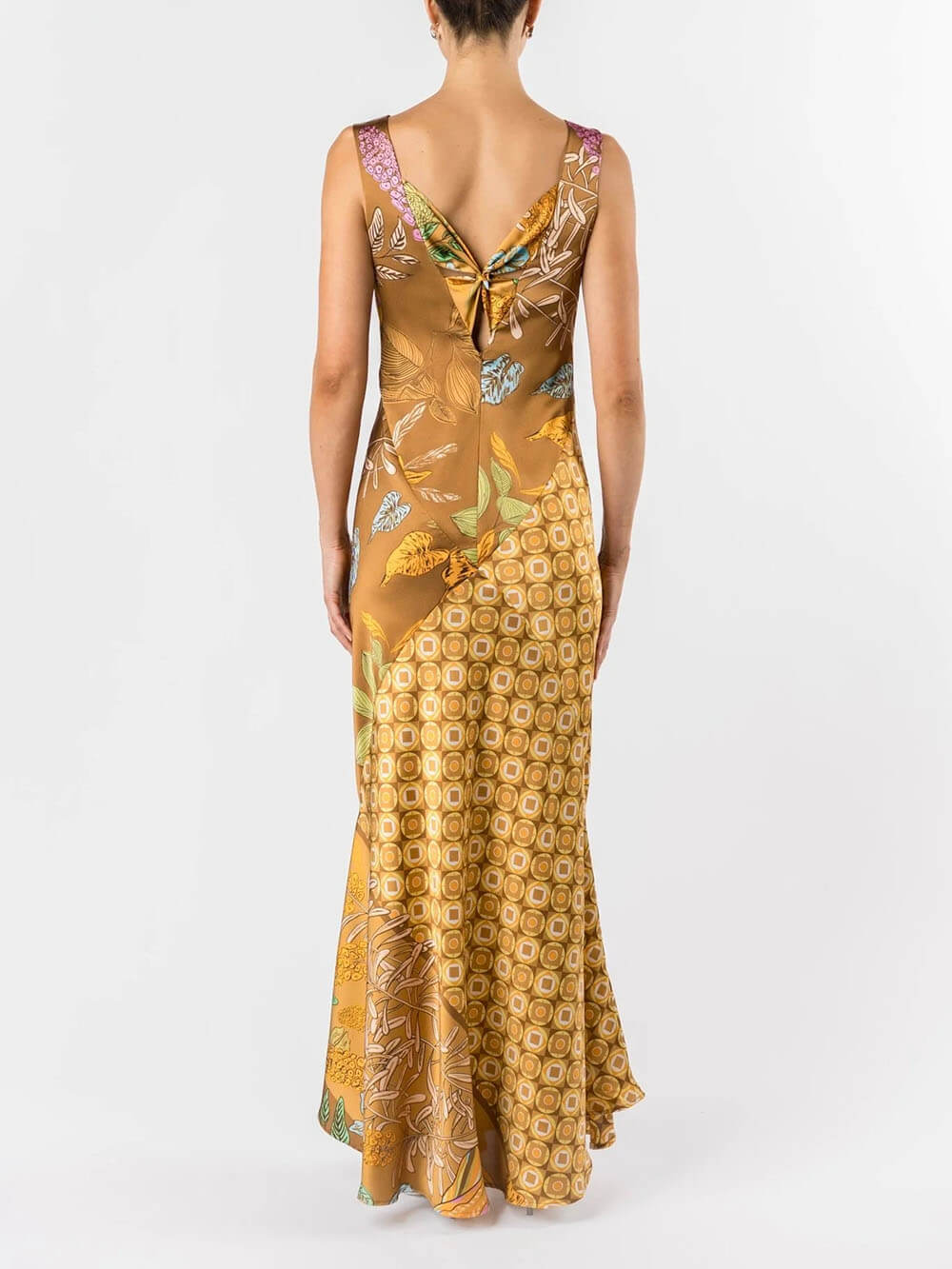 Exquisite Floral Print Satin A-Line Flared Maxi Dress
